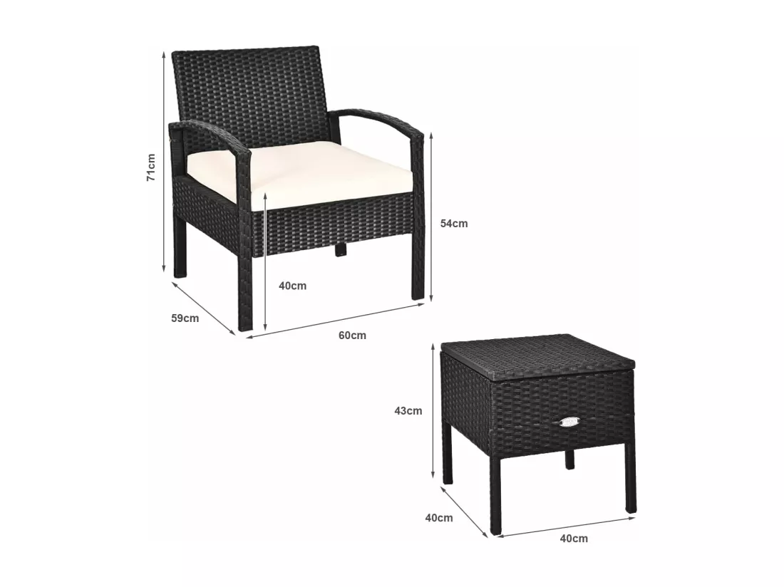 Ensemble de Meubles 3 Pcs de Patio en Rotin et fibre naturelle Charge 160KG, Salon de Jardin 2 Places, Table Basse avec Coussins Lavables (Beige)