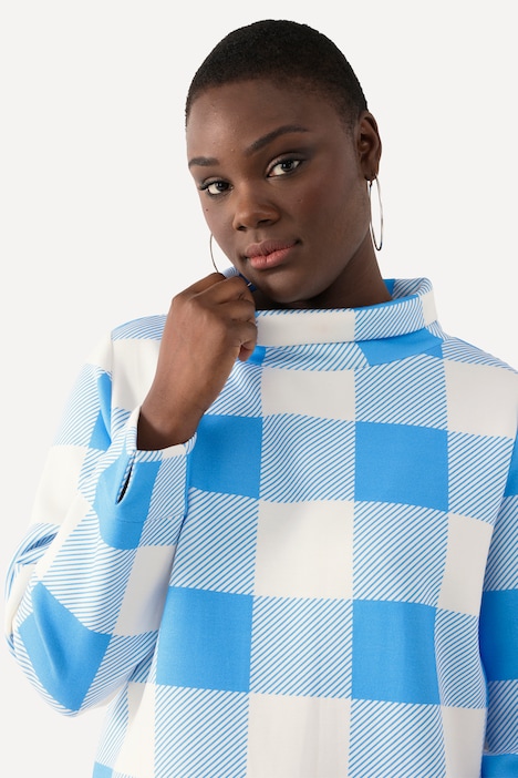 Sweatshirt, XL-Vichykaro Stehkragen, Langarm, Modalmix