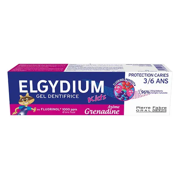 Pasta de dente infantil Elgydium para crianças de 3 a 6 anos, com grenadine, proteção contra cáries, tubo de 50ml