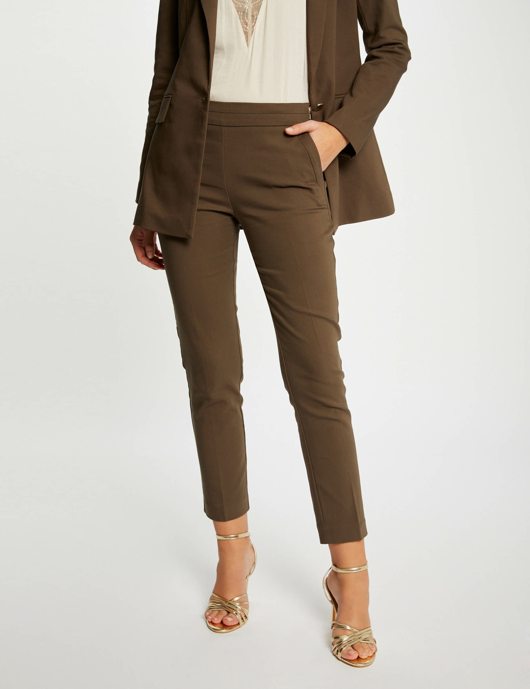 Pantalon cigarette 7/8ème vert kaki femme - vert_kaki