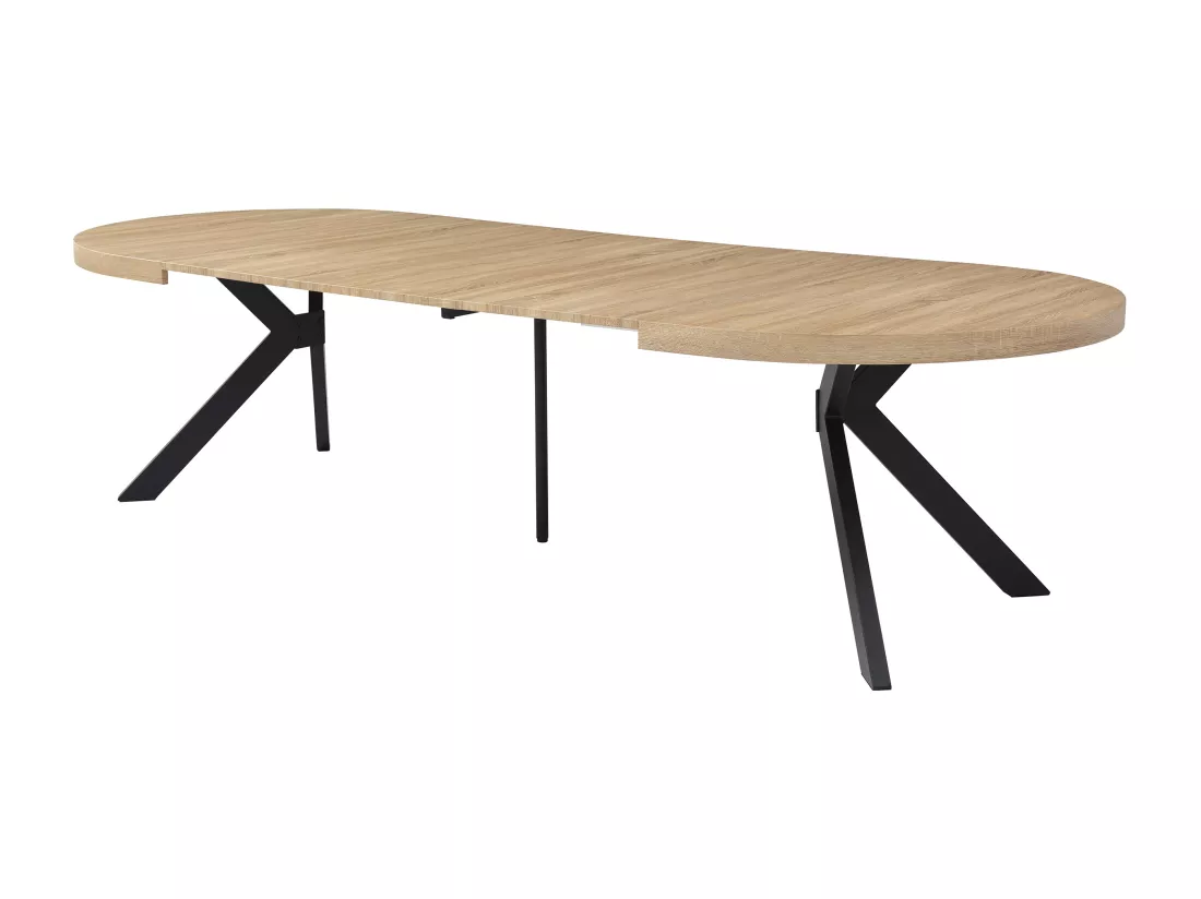 Table à manger extensible 6 à 12 couverts en MDF et acier - Naturel clair et Noir - KOMONI