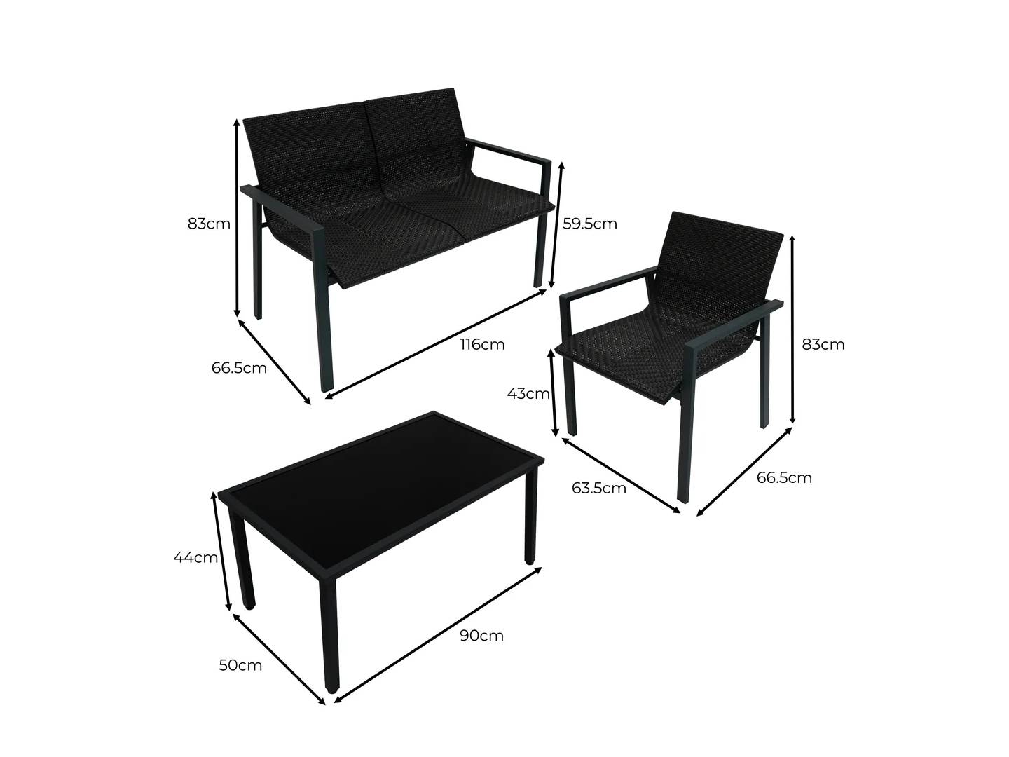 Rotan Terrasmeubilair Tuinset - Zwart
