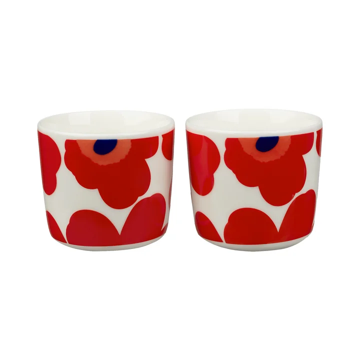 Marimekko - Oiva Unikko Becher (2er-Set), 200 ml, weiss / rot