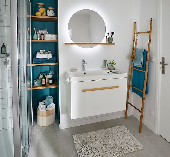 Meuble sous vasque à poser GoodHome Adriska blanc 80 cm + plan vasque Ceara