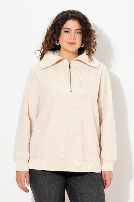 Troyer, Teddyfleece, Stehkragen, Zipper, Langarm