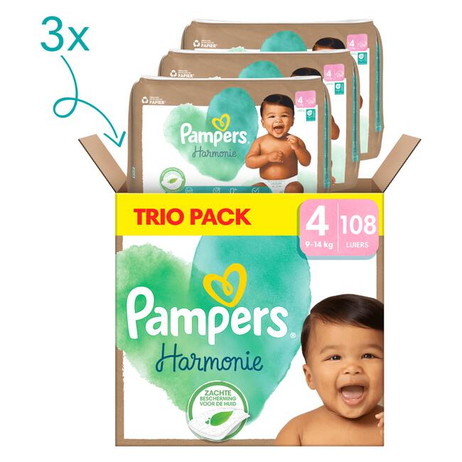 Pampers Harmonie Trio Pack Luiers Maat 4 9-14 KG 108 stuks