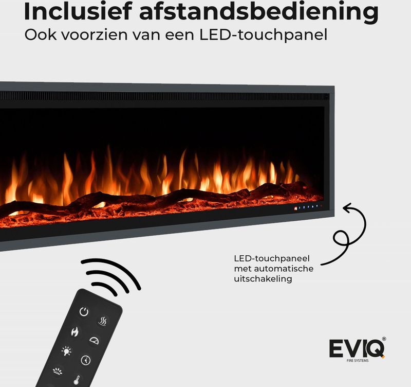 EVIQ - Royal Paris - Elektrische Sfeerhaard - Zwart - 50 inch - Inbouw Sfeerhaarden - 128x14x43cm