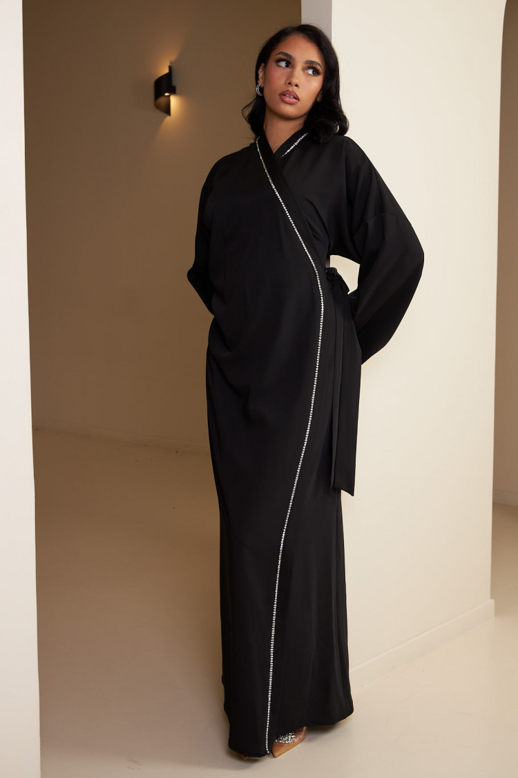 Robe noir à strass à noué sur le côté