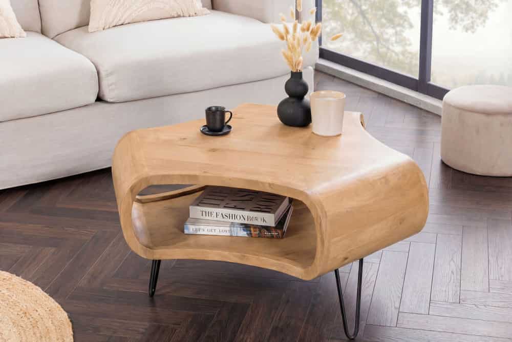 Couchtisch ORGANIC LIVING 70cm natur cream finish Mangoholz mit Hairpin Legs
