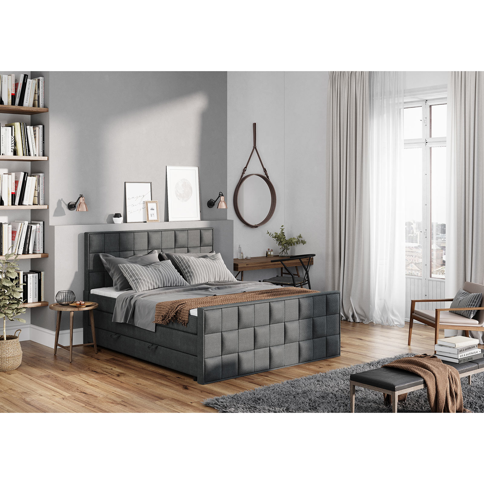 Boxspringbett - grau - H3 - 140x200 cm