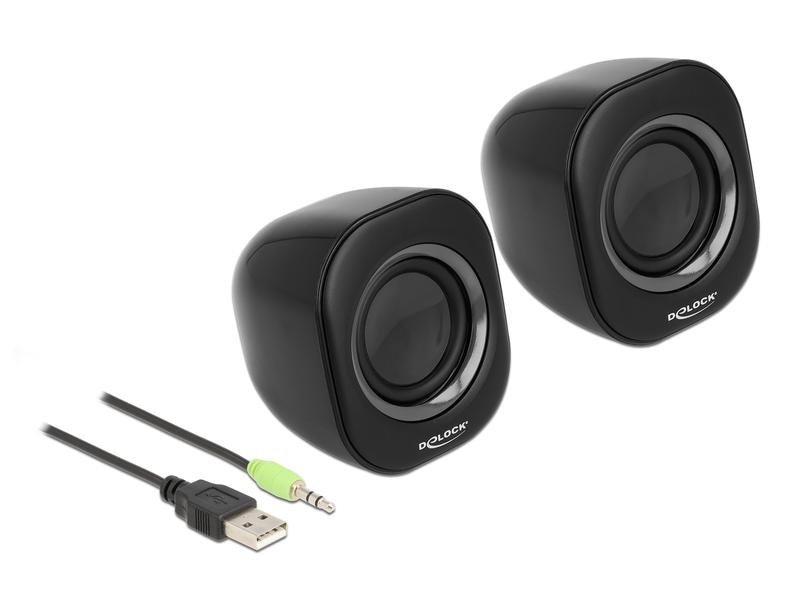 Delock PC-Lautsprecher Mini Stereo 3.5 mm Klinke, USB-Strom Delock Mini Stereo PC Lautsprecher mit 3.5 mm Klinkenstecker und USB Stromversorgung