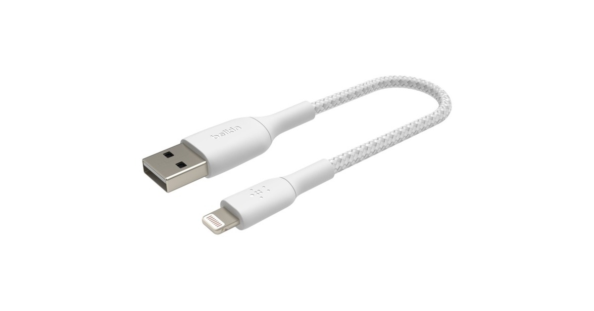 BelkinBoost charge Lightning naar USB-A kabel  (Wit, 15 centimeter, gevlochten, CAA002bt0MWH)