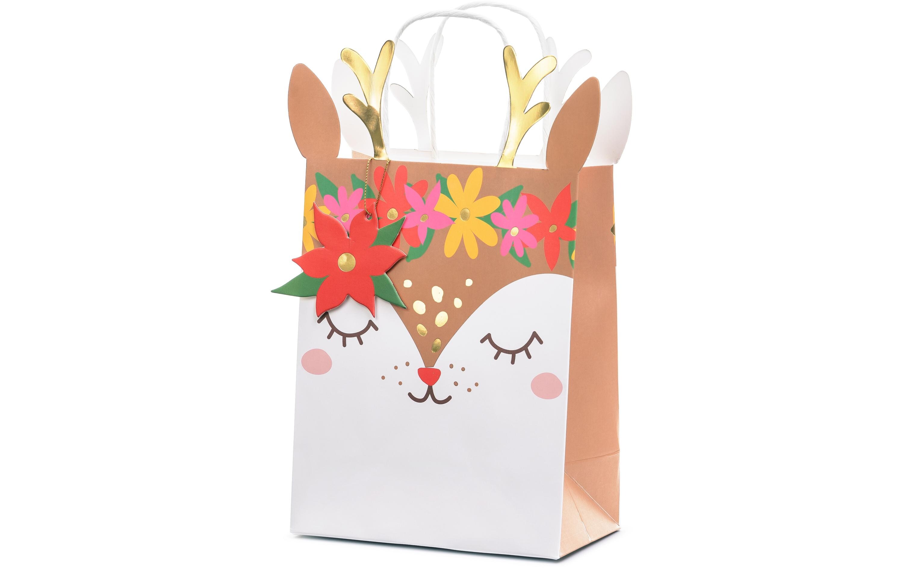 Geschenktasche Reh 20.5 x 30 x 10.5 cm, MehrfarbigGeschenktüte mit goldenem Metallic-Druck