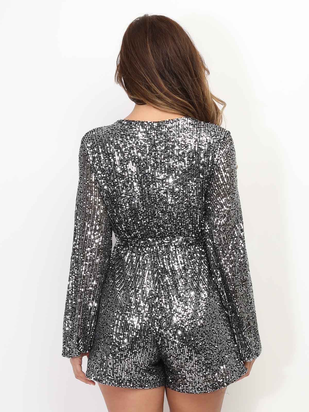 Combi-short cache-cœur à sequins- noir_argente