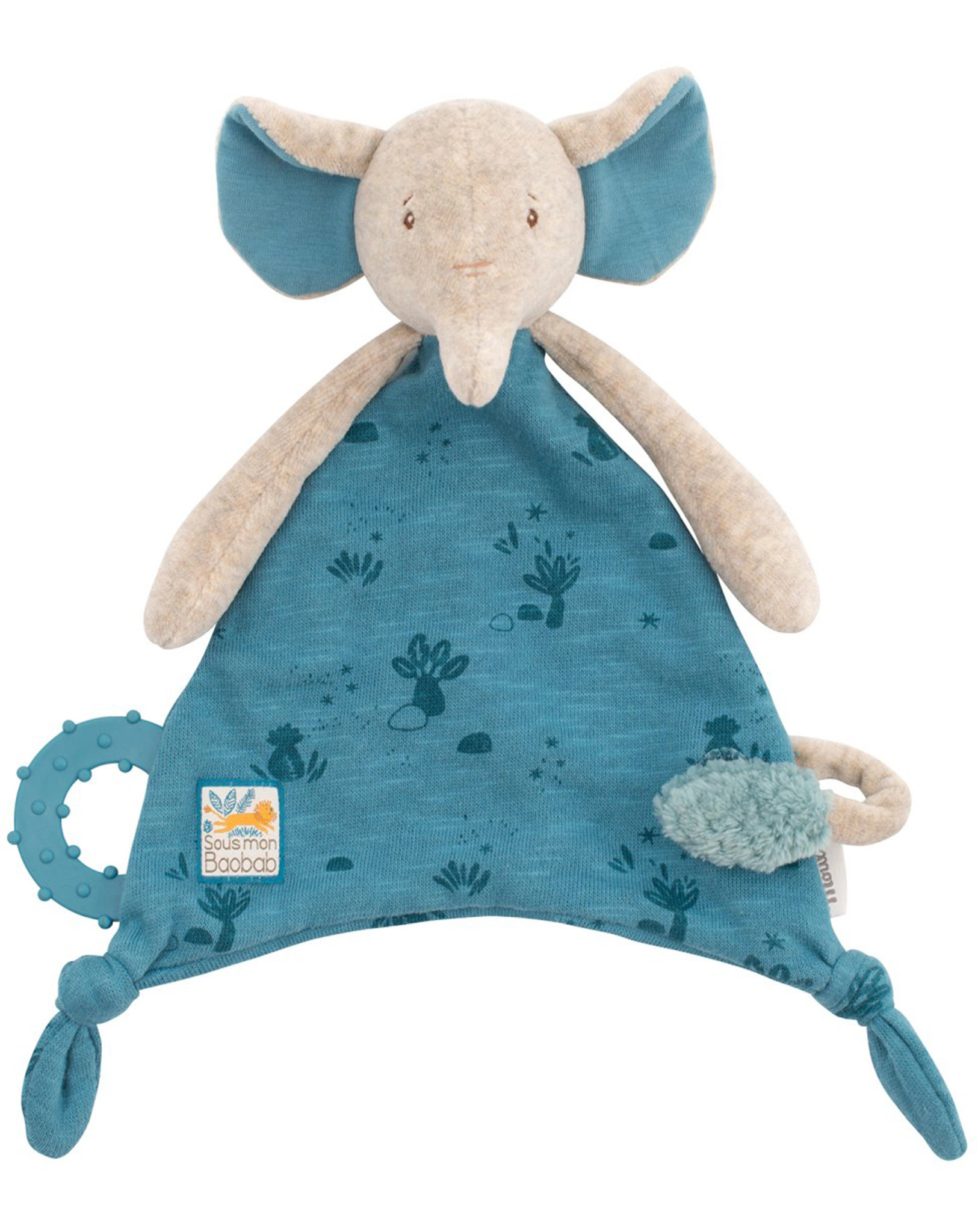Schmusetuch ELEFANT mit Schnullerring in blau