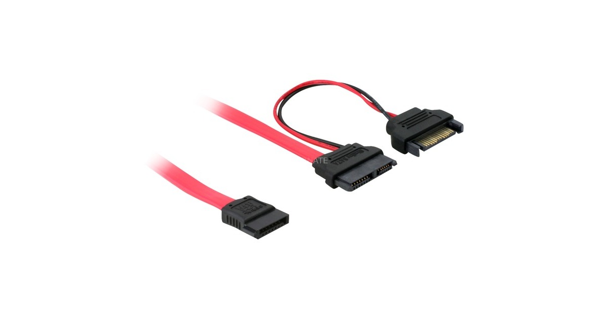DeLOCKSlim SATA 13-Pin > 7-Pin SATA + SATA Power adapter  (Rood, 0,5 meter)