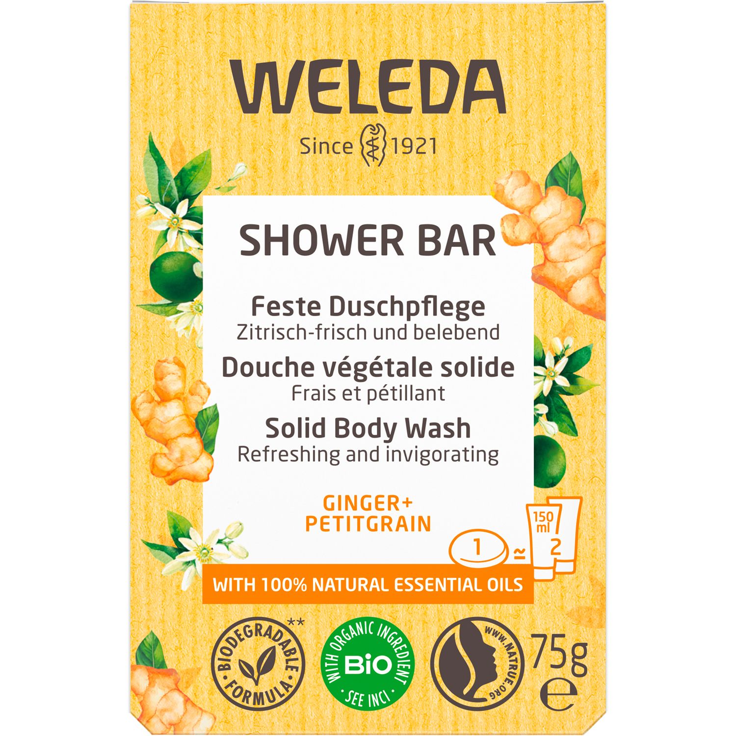 Weleda Feste Duschpflege Ingwer + Petitgrain - erfrischender Duft