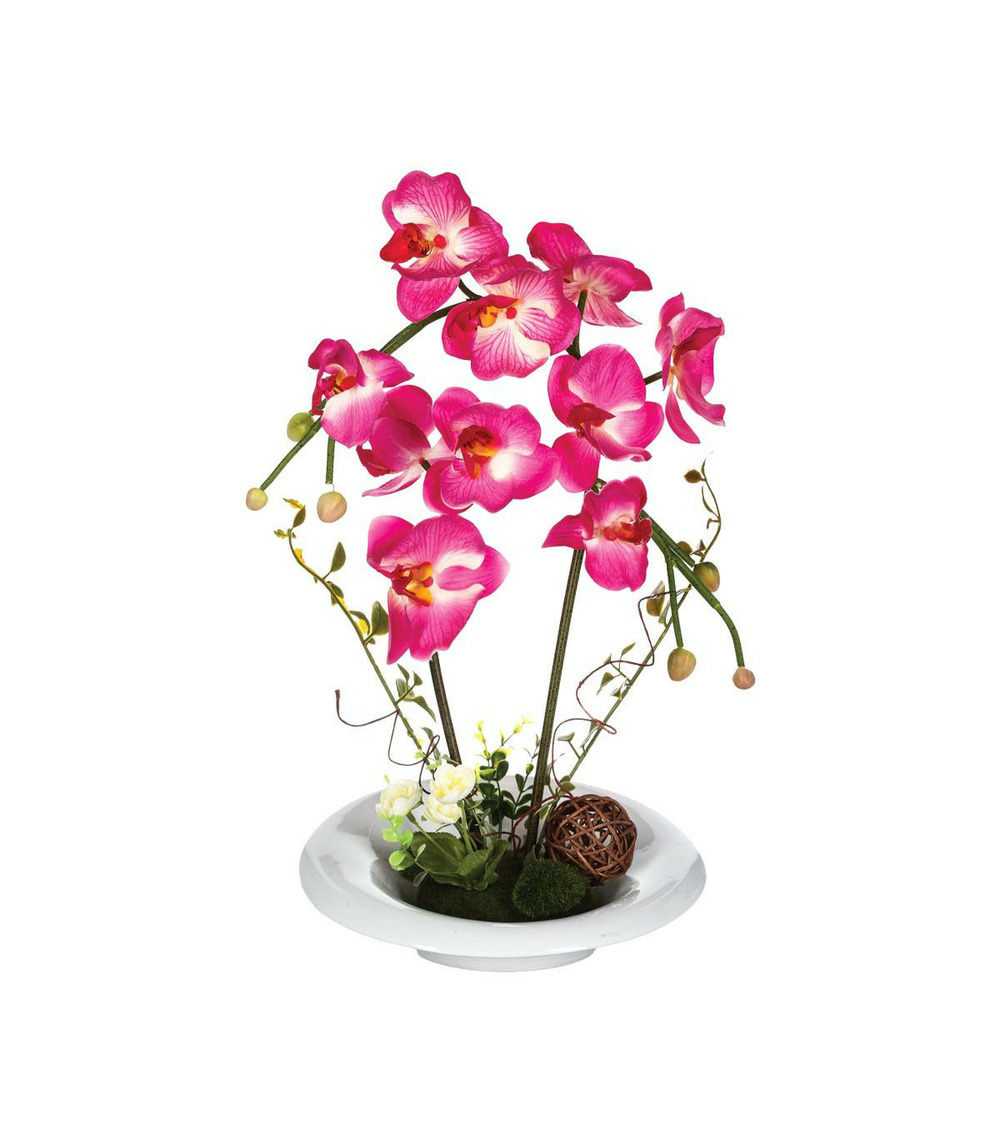 Composition florale d'orchidées artificielles vase en céramique h 40 cm