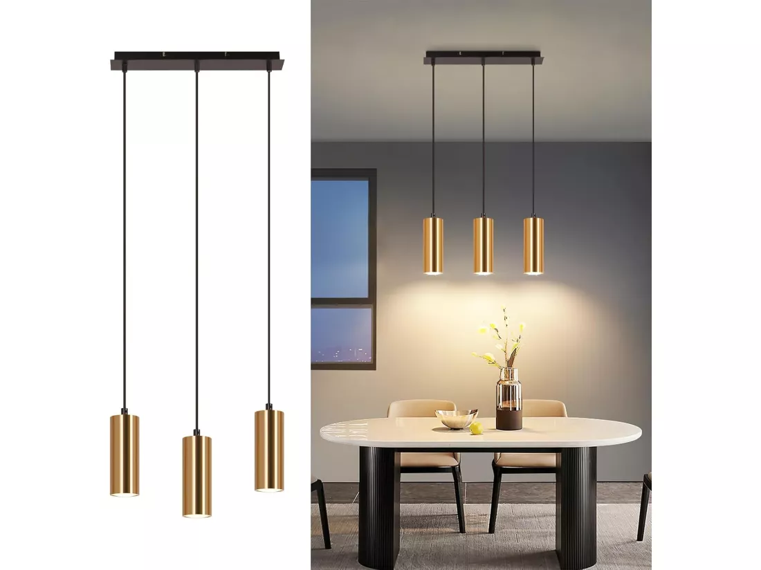 NETTLIFE Suspension 3 feux Or Noir Vintage GU10 Industrielle