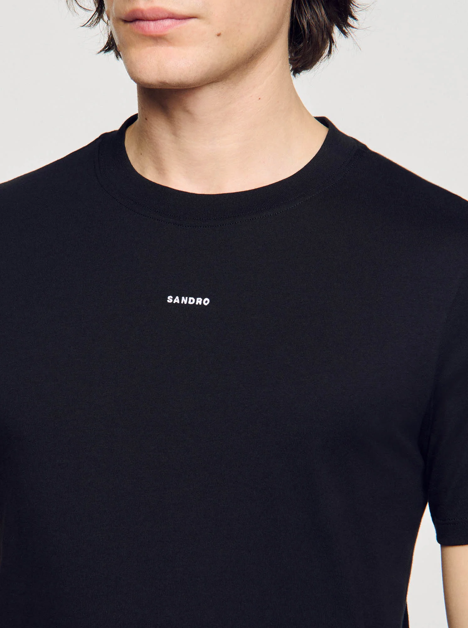 Tee-shirt droit col rond en coton | Noir