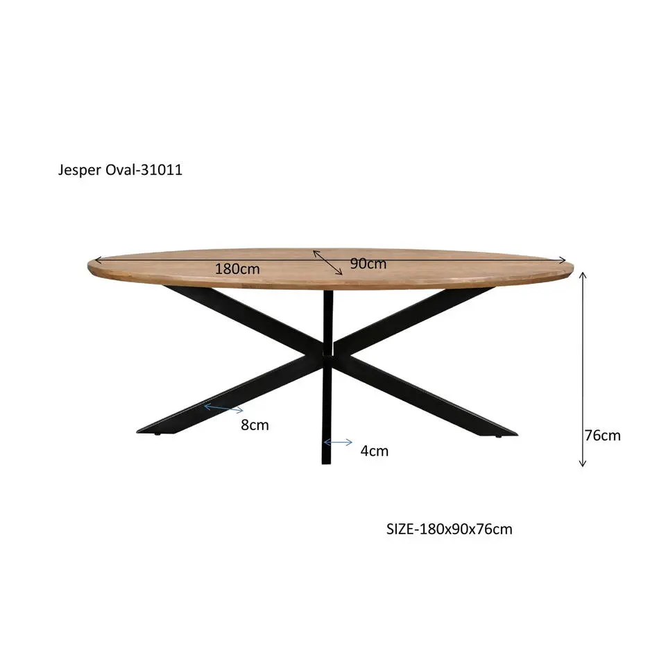 Eettafel Ovaal 180cm - Naturel Mangohout - Matrix-poot - Jesper