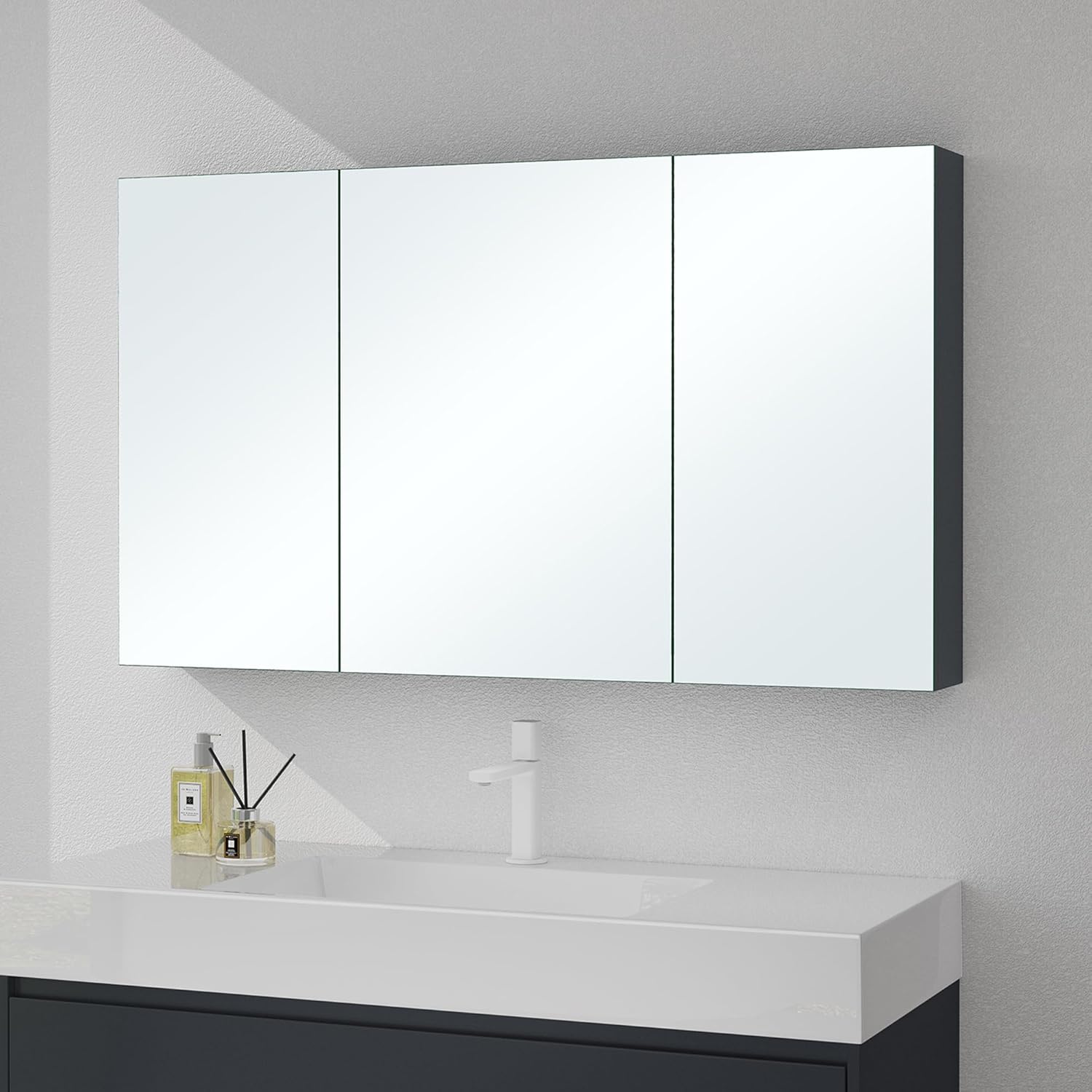 Mai & Mai Spiegelschrank mit 2 Spielgeltüren Badezimmerschrank Hängeschrank Badezimmerspiegel BxTxH 120x15x70 cm Anthrazit matt Spiegelschrank-02