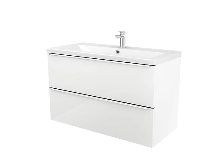 Meuble sous vasque à suspendre GoodHome Imandra blanc 100 cm + plan vasque Nira