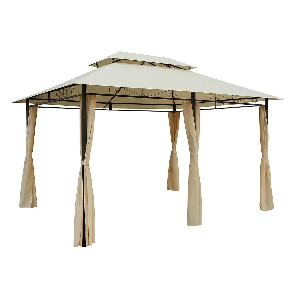 Pavillon en métal avec toit en polyester beige