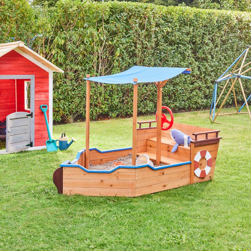 Home Deluxe - Zandbak Modderbak - Zeilschip incl. Grondzeil en Dak - Afmetingen: 160 x 78 x 103 cm - incl. Montagemateriaal | Houten Zandbak Piratenboot Zandbak