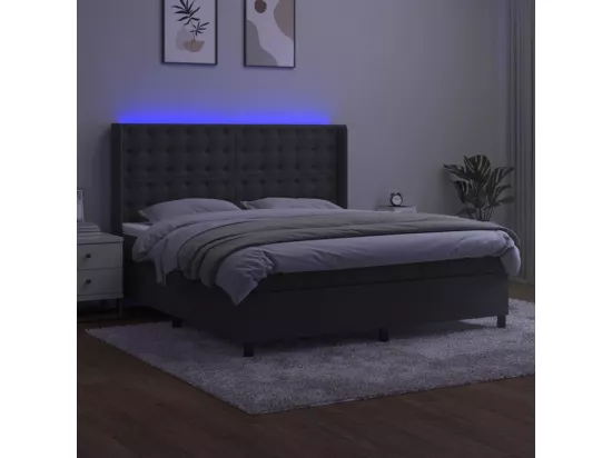 Sommier tapissier matelas et LED Gris foncé 180x200 cm Velours
