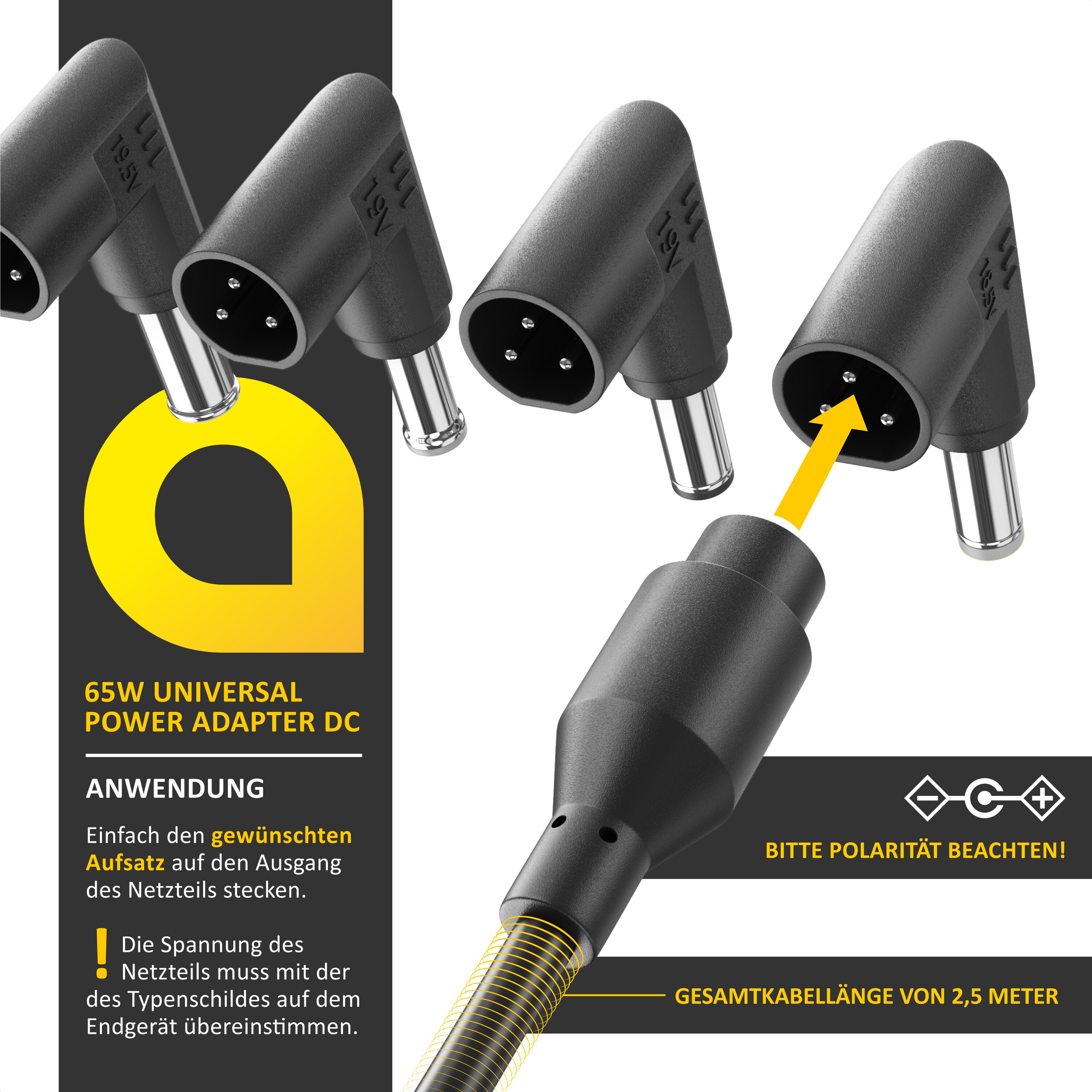 Aplic Universal Netzteil 65W - Laptop und Notebook - Universalnetzteil AC/DC - 18,5V - 20V - 3,5 A - 14 Adapterstecker