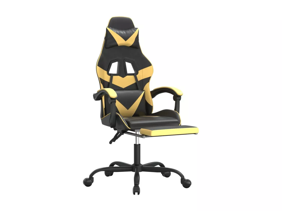 Chaise de jeu pivotante et repose-pied Noir et doré Similicuir