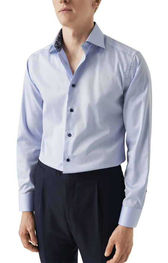ETON Slim Fit Light Blue Floral Effect Signature Twill Shirt Lyseblå