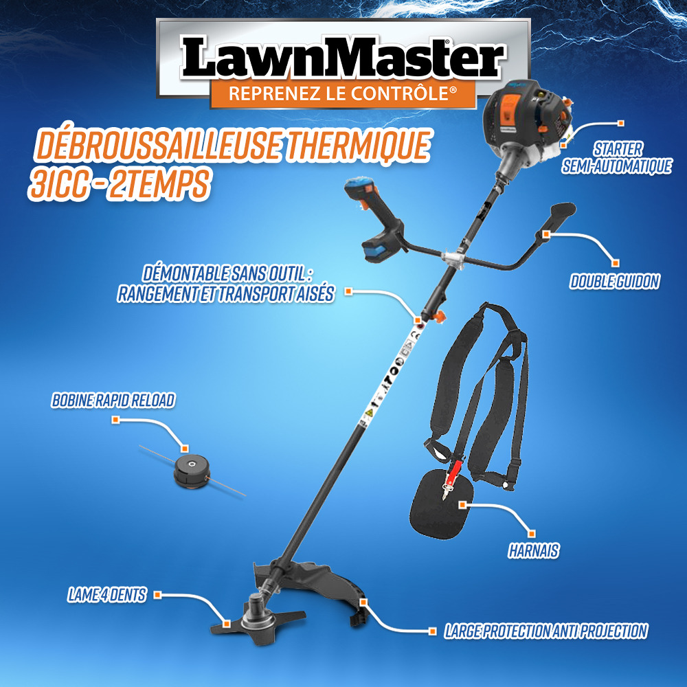 Débroussailleuse thermique 31cc avec démarrage électrique - lawnmaster