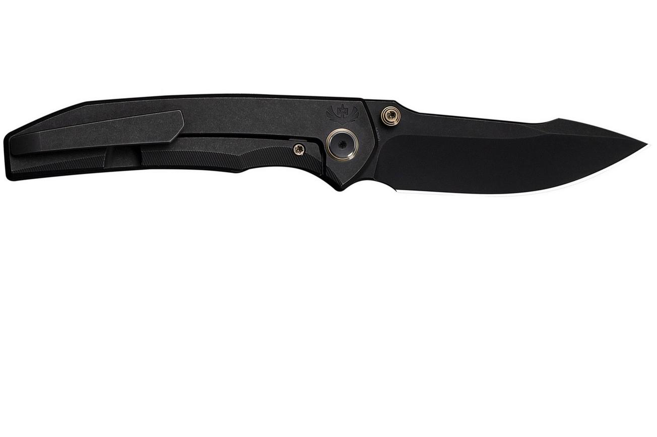 WE Knife Ryson WE24086-1 Blackwashed Böhler M390, Black Titanium, zakmes, Raven The Pirate design