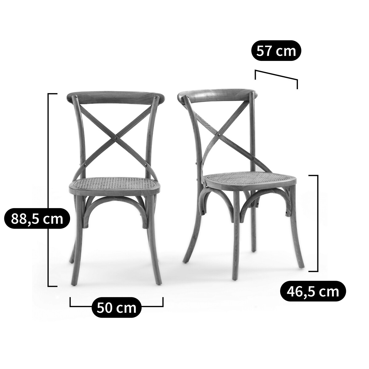 LA REDOUTE INTERIEURS<br>Conjunto de 2 cadeiras em carvalho e rattan, cedro