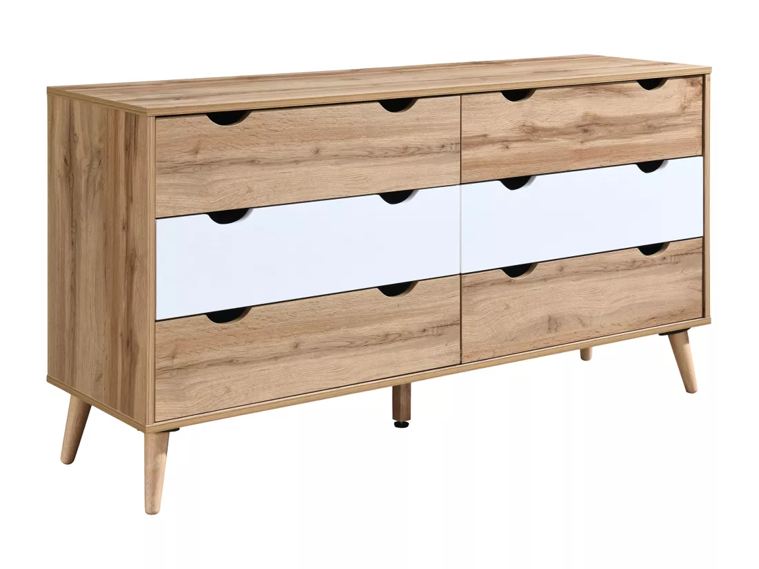 Commode 6 tiroirs - Coloris : Naturel et blanc - LURVIA