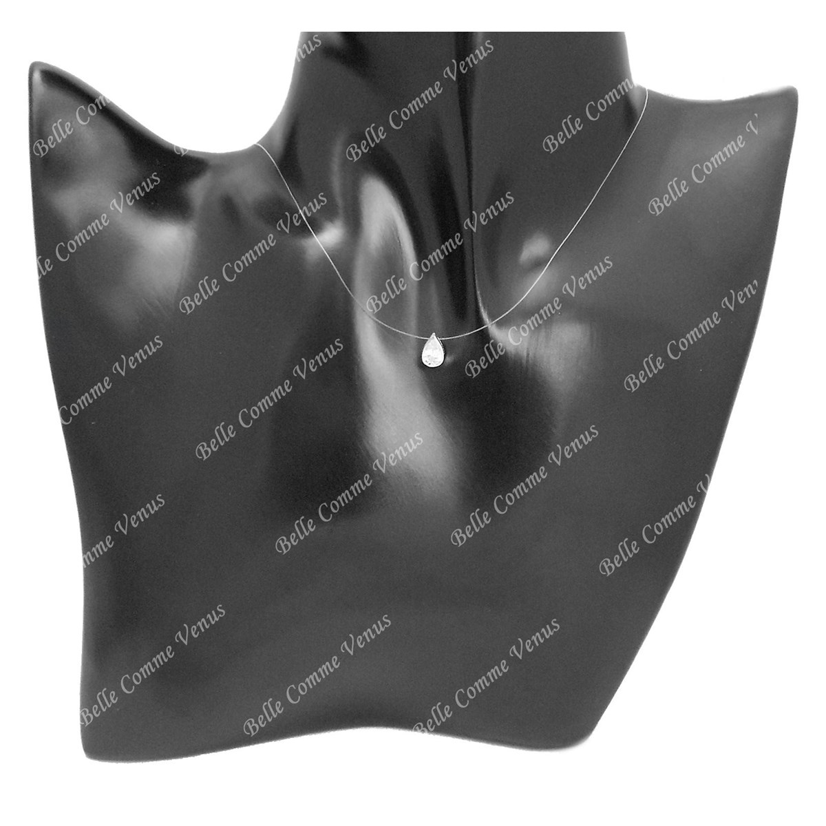 Collier goutte d'oxyde de zirconium transparent fil de nylon Argent 925 Rhodié