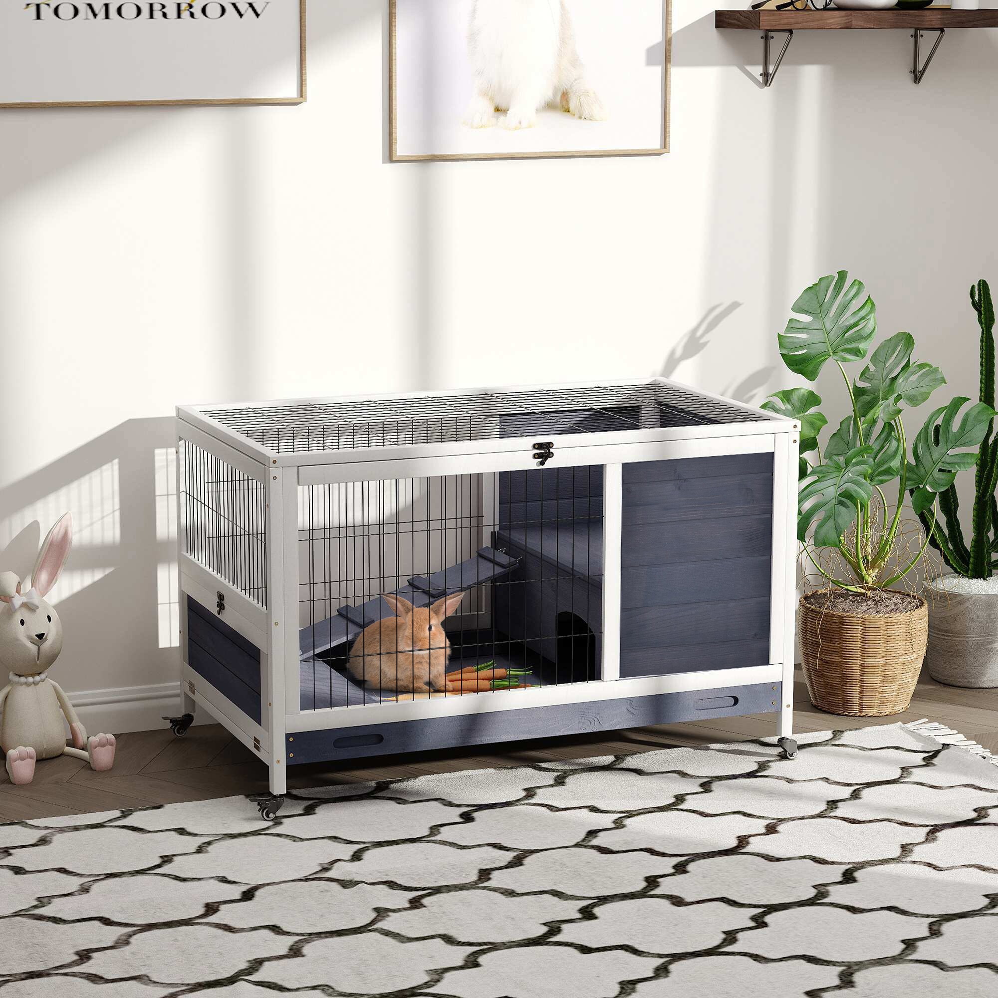 PawHut Kleintierkäfig mit Rädern und 2 Ebenen 90L x 53B x 59H cm