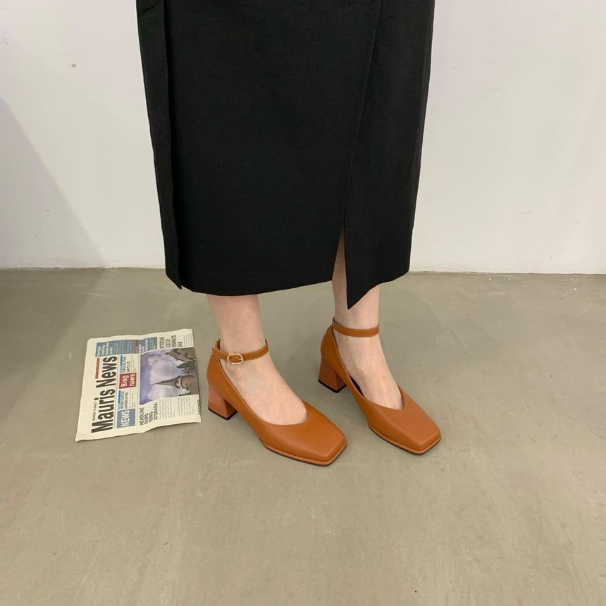 Anran - Mary Jane pumps met blokhak en effen hak