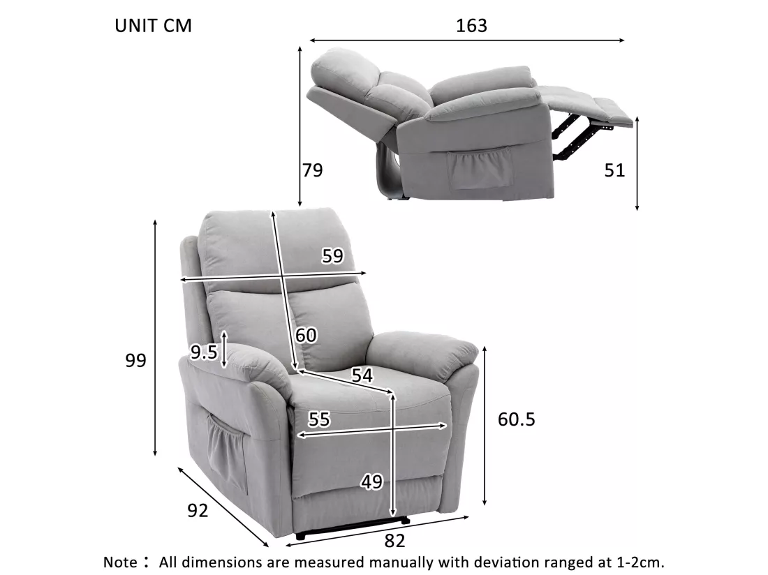 Fauteuil de relaxation en tissu avec repose-pieds pour salon - coloris gris