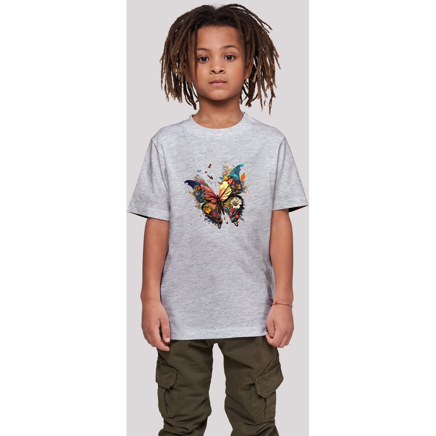 F4NT4STIC T-Shirt Schmetterling Bunt heather grey