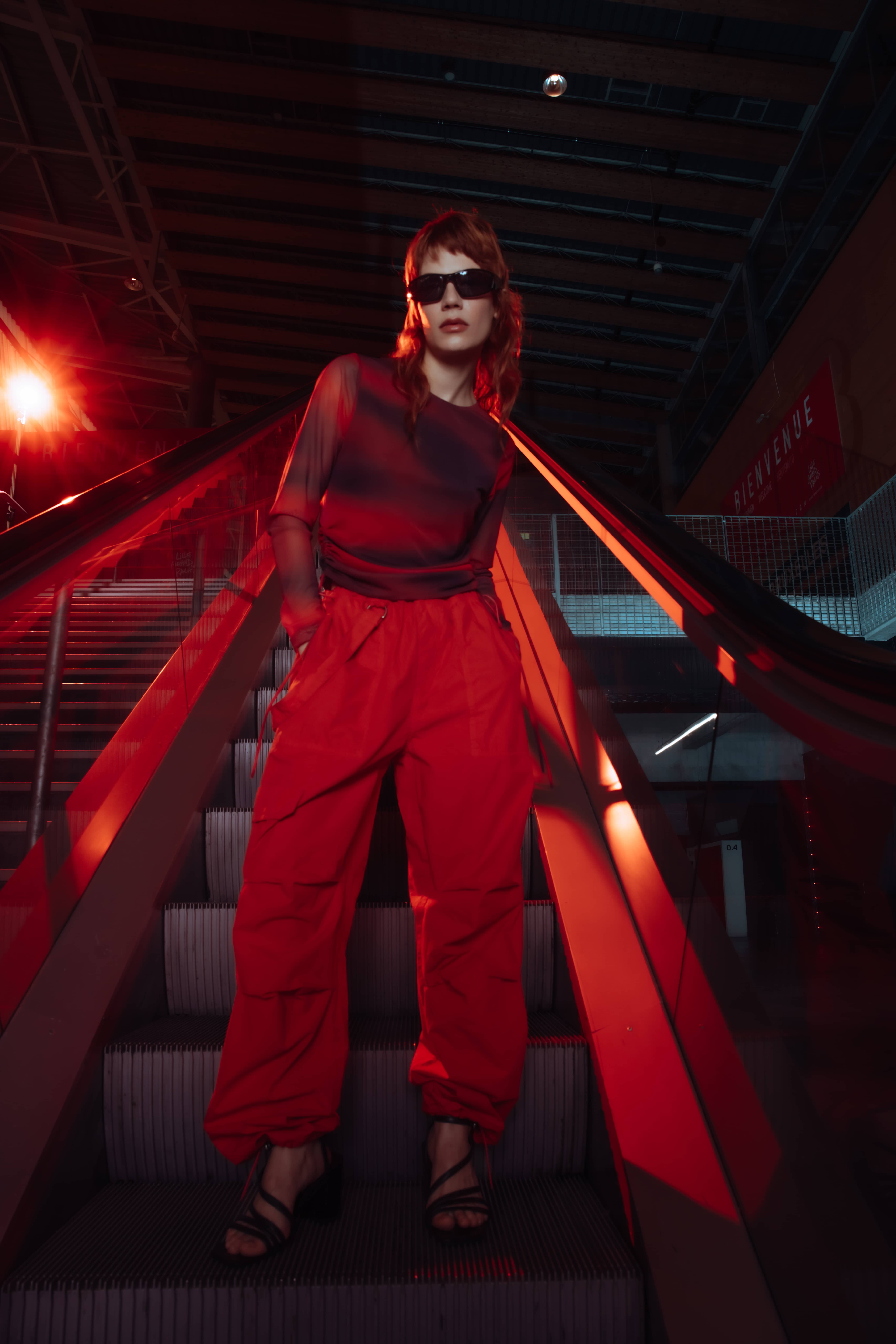 Pantalon parachute ceinture élastiquée - Rouge