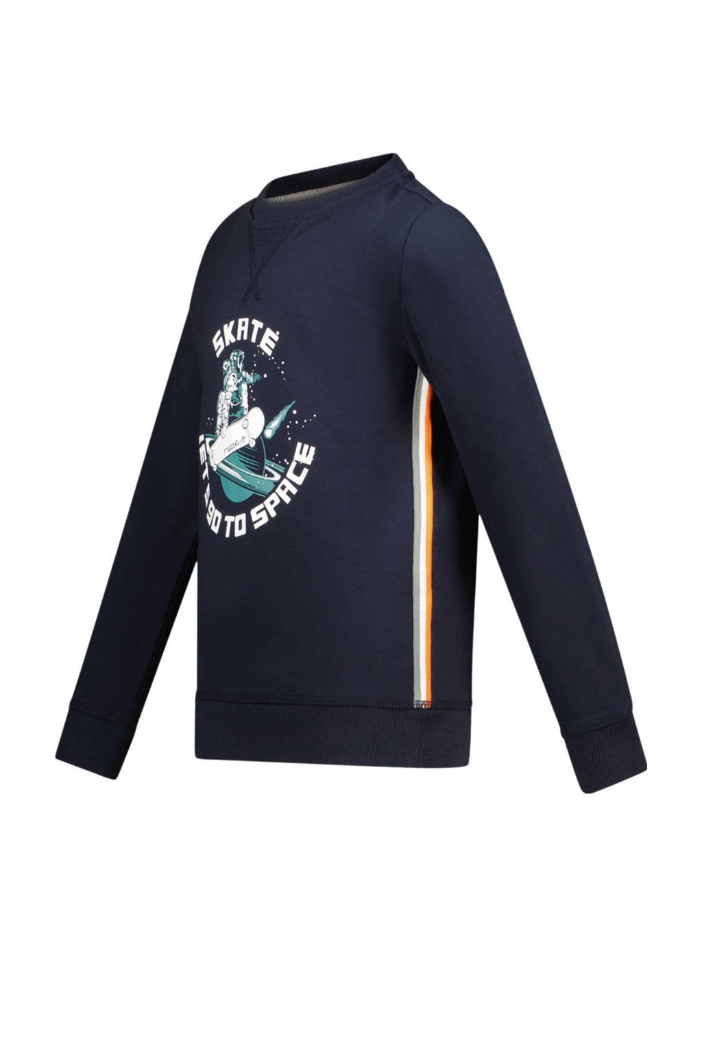 TYGO & vito sweater Sten met contrastbies donkerblauw