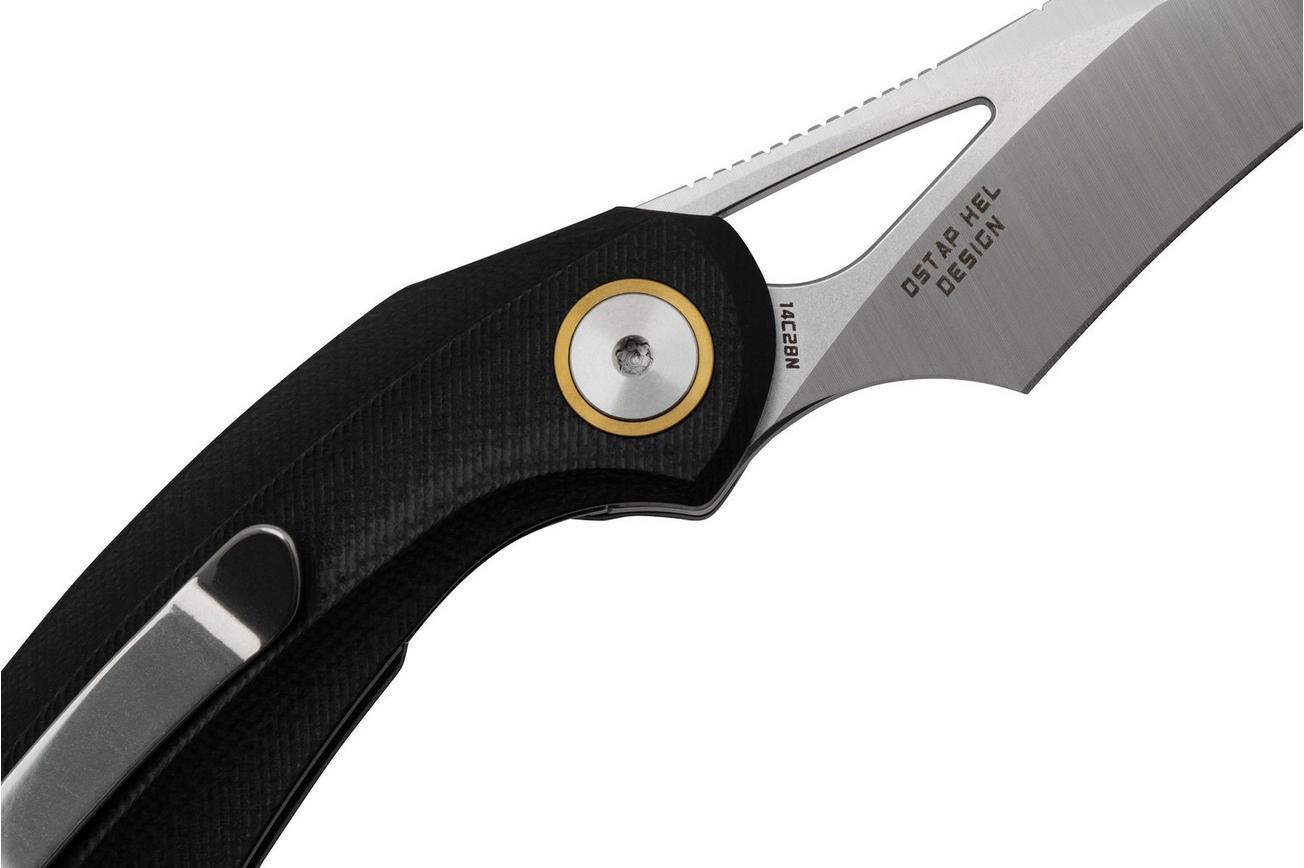 Bestech Bihai Stonewashed Satin, Black G10 BG53A-1 zakmes, Ostap Hel design