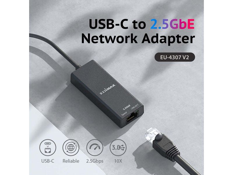 Edimax Netzwerk-Adapter EU-4307 V2 USB 3.1 Typ-C USB-C- zu 2.5G-Gigabit-Ethernet-Adapter
