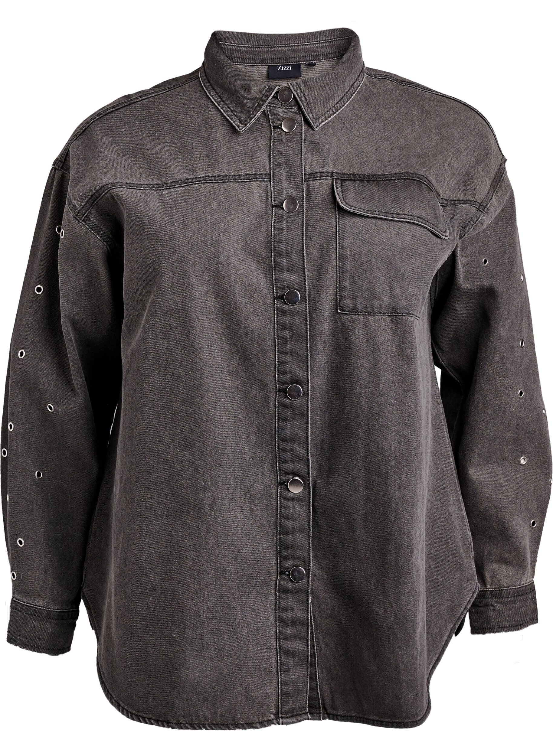 Denim skjorte med eyelets på ærmer