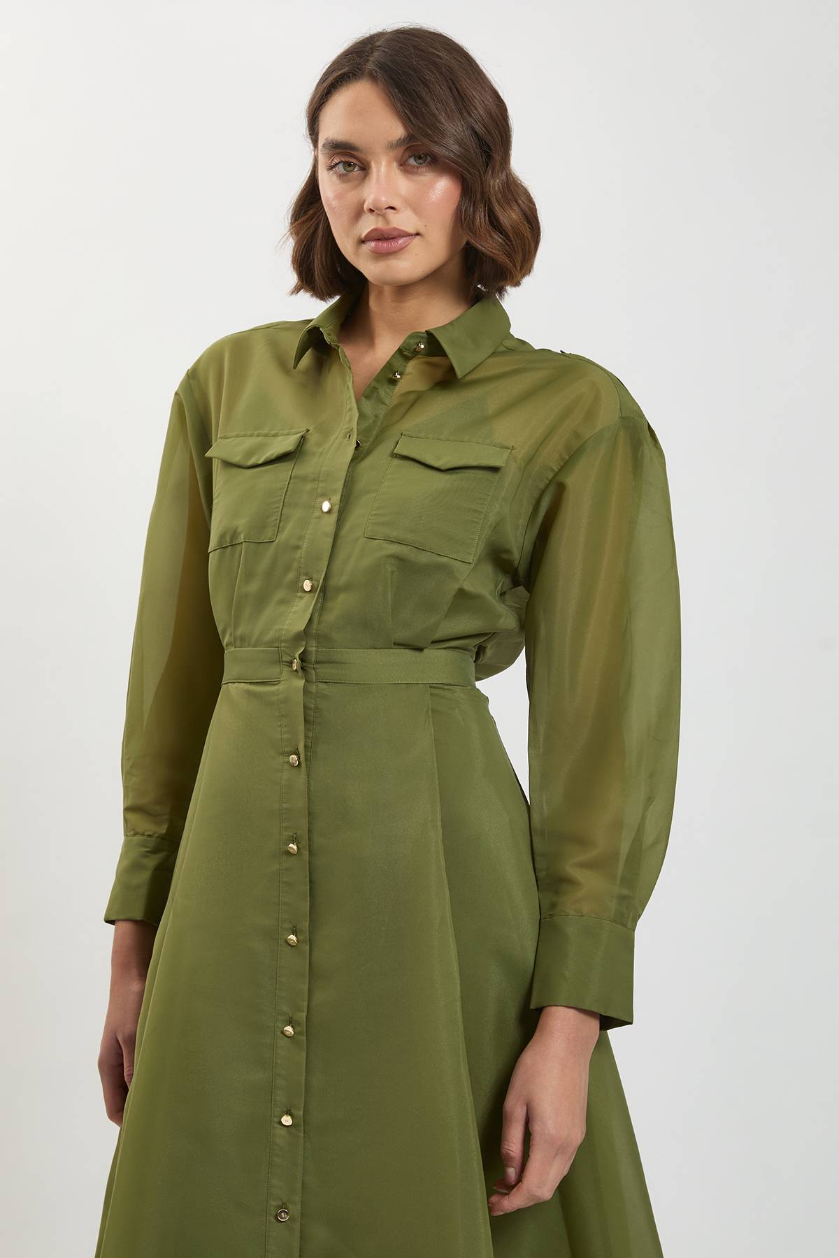 KarenMillen Robe Chemise Midi En Organdi Avec Détails Contrastants