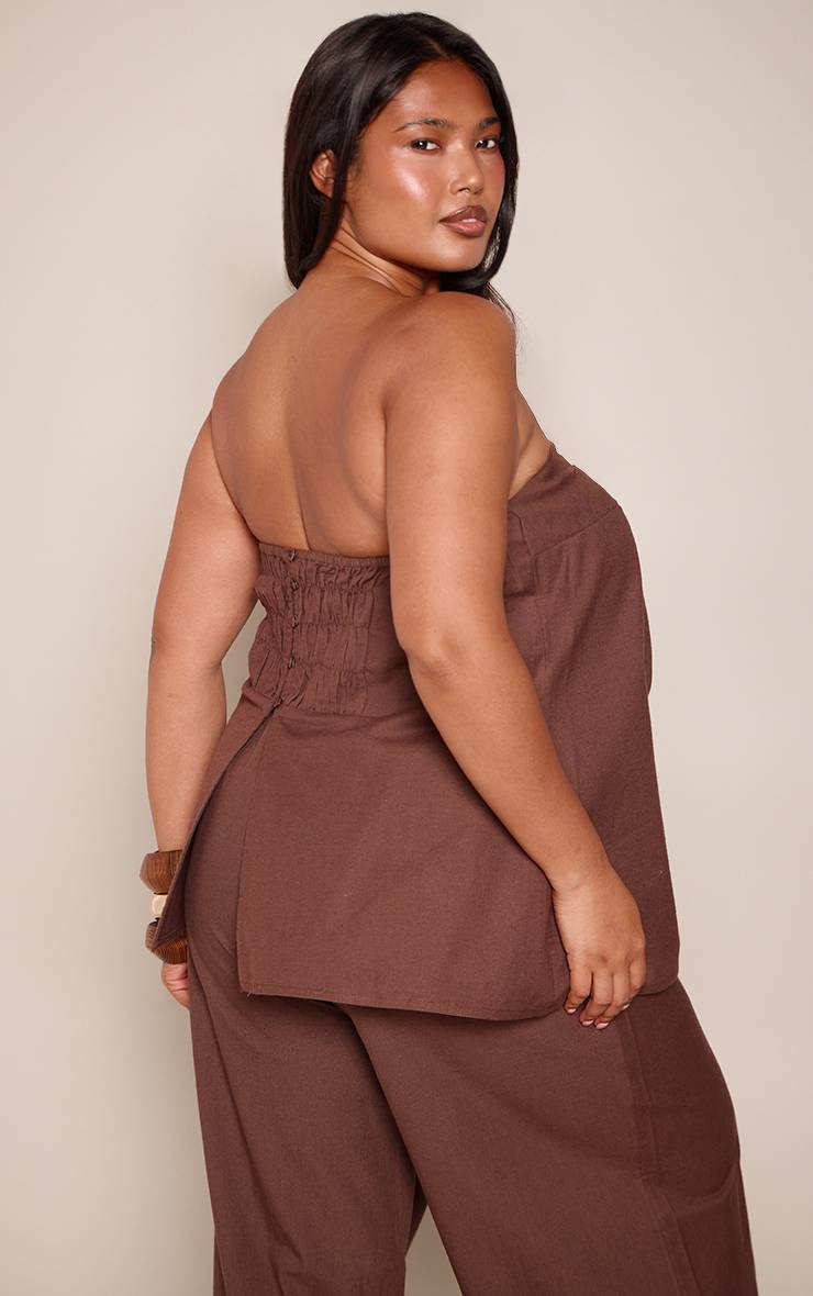 Chocolat Ensemble Coordonné Grande Taille Avec Top Bandeau Effet Lin