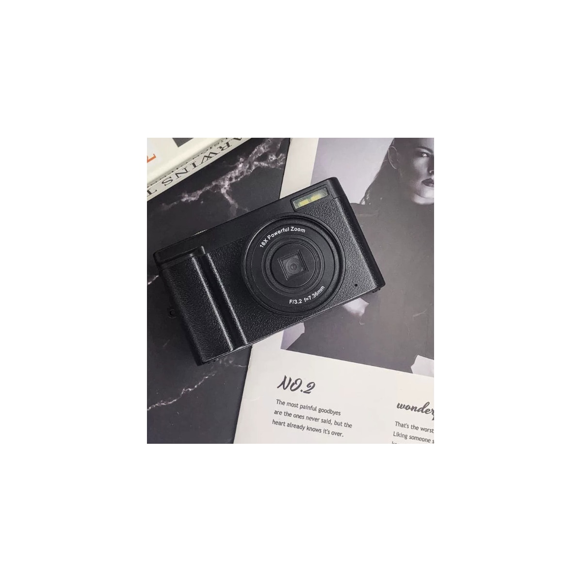 Digitalkamera 48 MP, 1080p HD, 16x zoom, flip-skjerm Svart